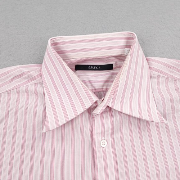 Gucci Shirt Men Large 16/41 Pink White Stripes Button Up Long Sleeve Dress Shir - Picture 2 of 13